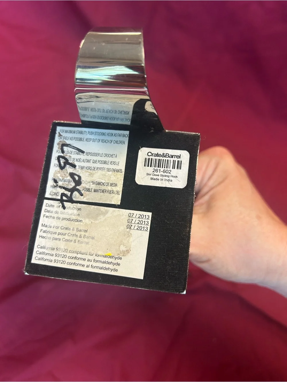 Crate & Barrel Silver Dove Hanger
